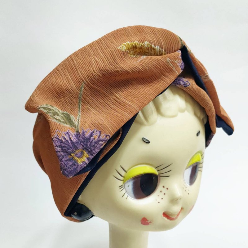Petitbebe 復古咖啡色老花布蝴蝶結髮帶 - 髮夾/髮圈 - 棉．麻 咖啡色