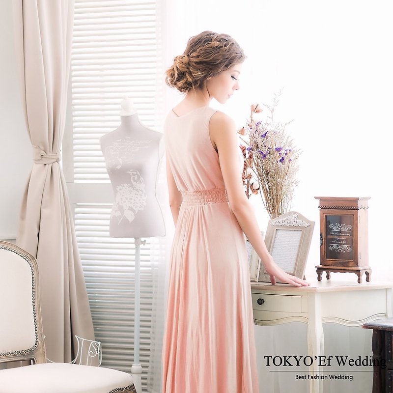 TOKYOEFミニマリストデザインロングドレスピンクカラー - ドレス - シルク・絹 ピンク