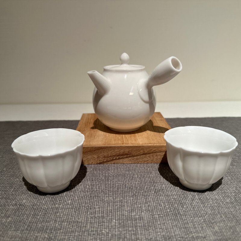 【瓷】側把小龍蛋潤瓷壺(一壺二杯)精緻泡茶壺 - 茶壺/茶杯/茶具 - 其他材質 白色