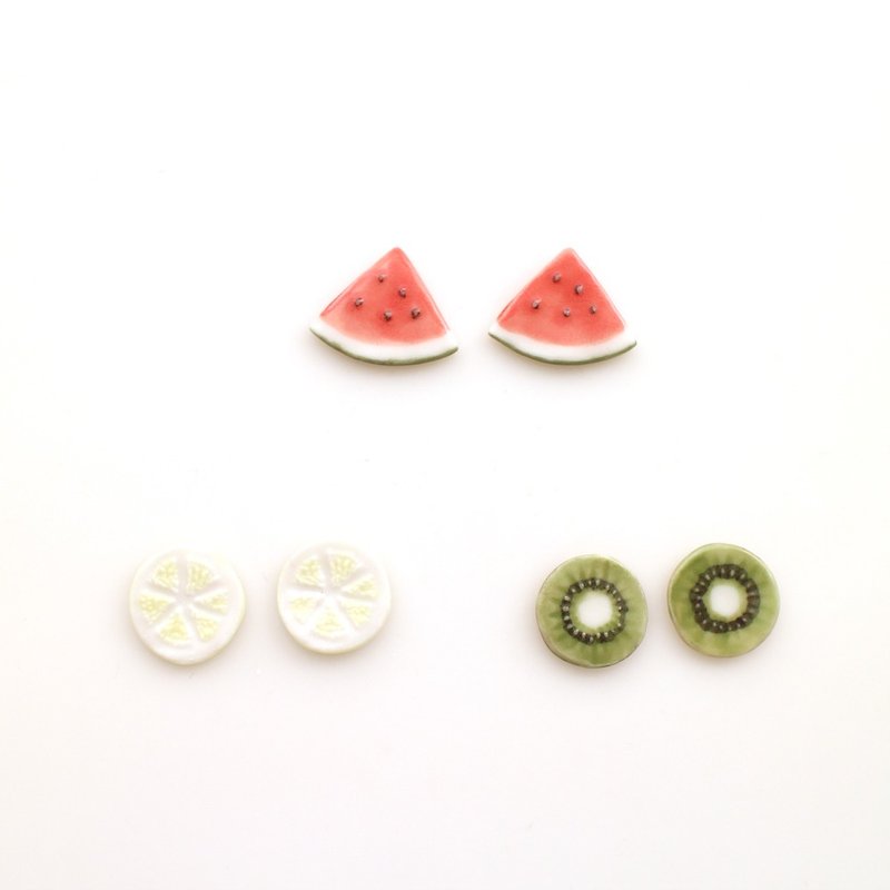 Cut fruit earrings  - 耳環/耳夾 - 瓷 紅色
