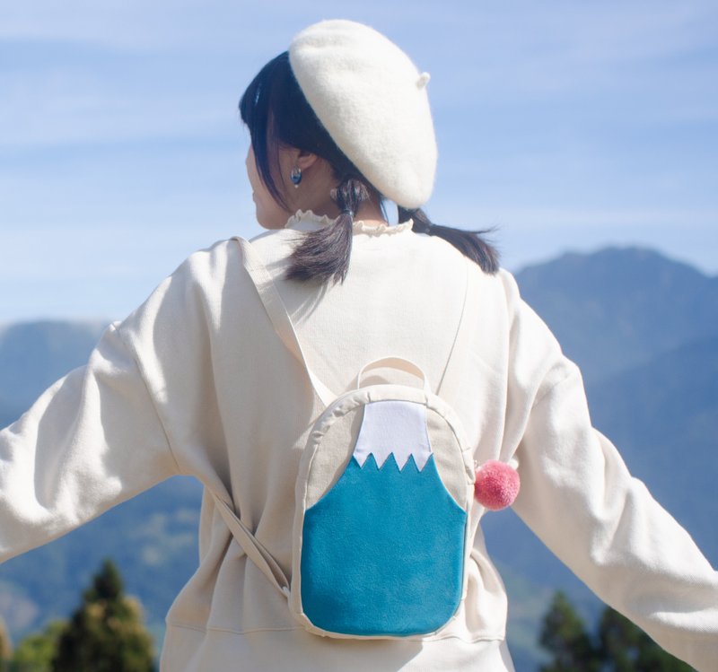 日本 富士山 森林系 幸運 迷你後背包 - 側背包/斜背包 - 棉．麻 藍色