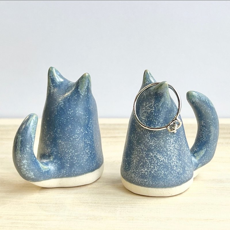 ニャースターリングホルダー | セラミック子猫 | テーブル風景 - 置物 - 陶器 ブルー