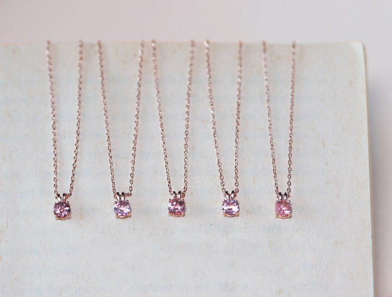High Quality Dry Rose Pink Tourmaline 5mm Sterling Silver Rose Gold Necklace - October Birthstone