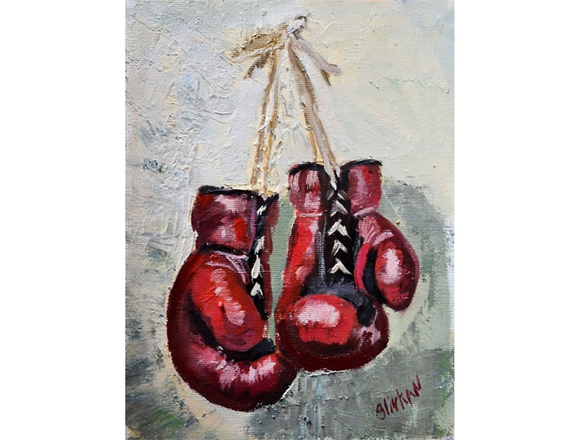 Boxing Gloves Painting Original Oil Painting Sport Artwork MMA Wall Art - 壁貼/牆壁裝飾 - 其他材質 多色