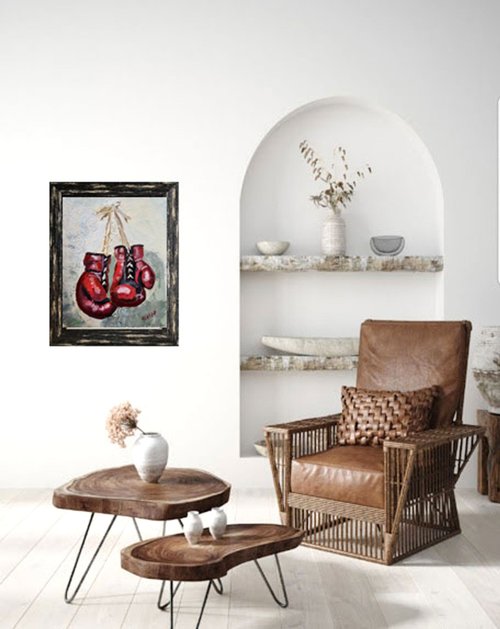 ボクシンググローブ絵画オリジナル油絵スポーツアートワークMMA