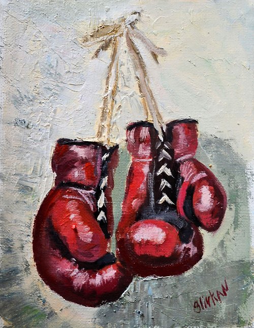 ボクシンググローブ絵画オリジナル油絵スポーツアートワークMMA ...