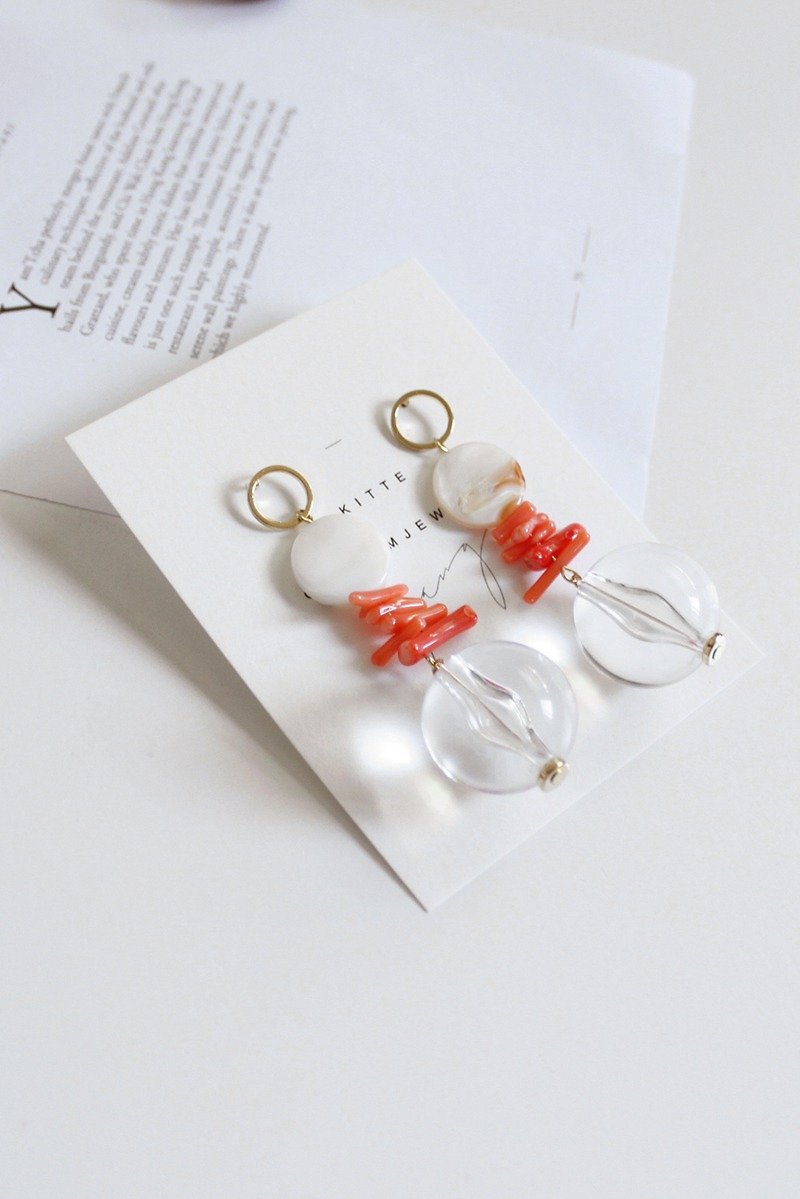 [Coral # 1 coral earrings] silver ear pin / clip-made - ต่างหู - โลหะ ขาว