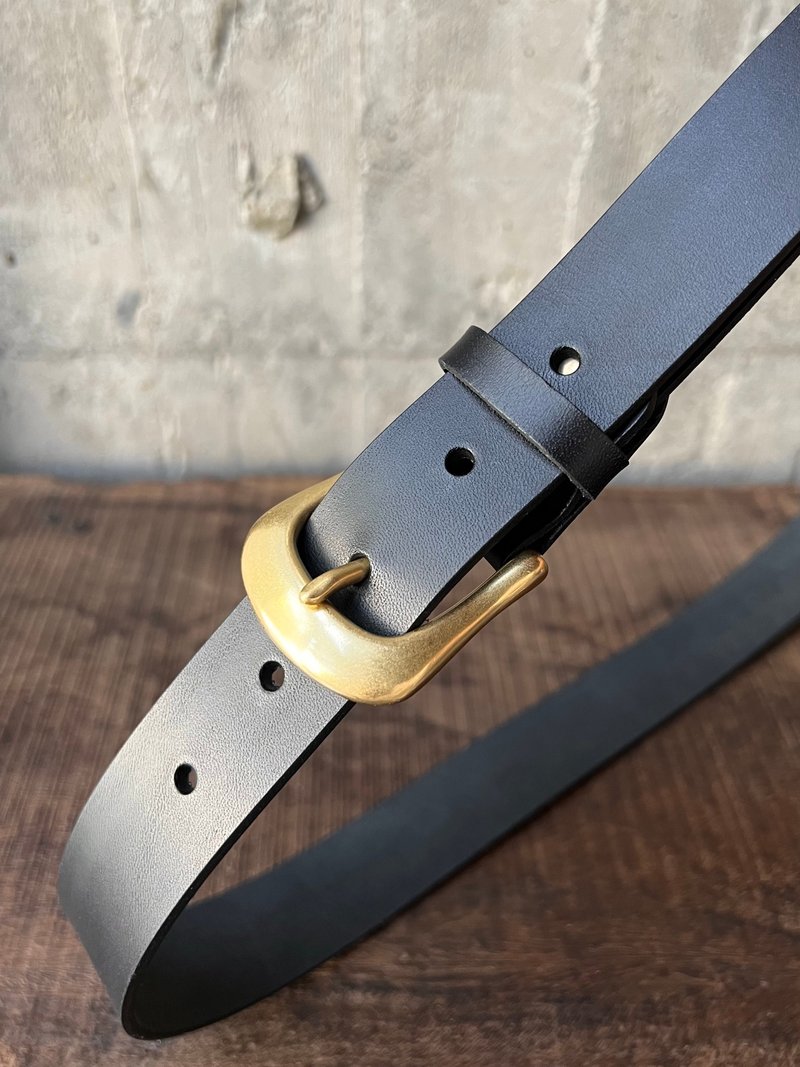 3cm Wide Durable Belt, Horseshoe Buckle, Black, Italian Vegetable-Tanned Leather Genuine Leather Belt - Belts - Genuine Leather Black