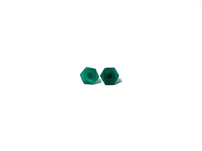 六角綠瑪瑙 天然石925純銀耳環 (一對) - 耳環/耳夾 - 寶石 綠色