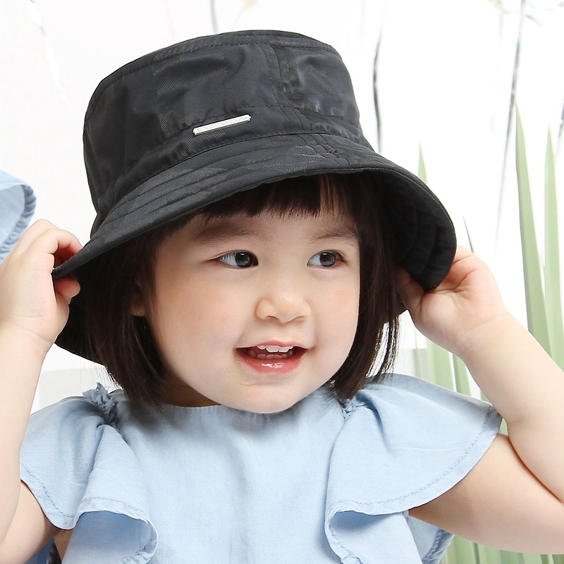 小孩xs - 防水反光收納漁夫帽 - 黑格紋 - 帽子 - 聚酯纖維 黑色