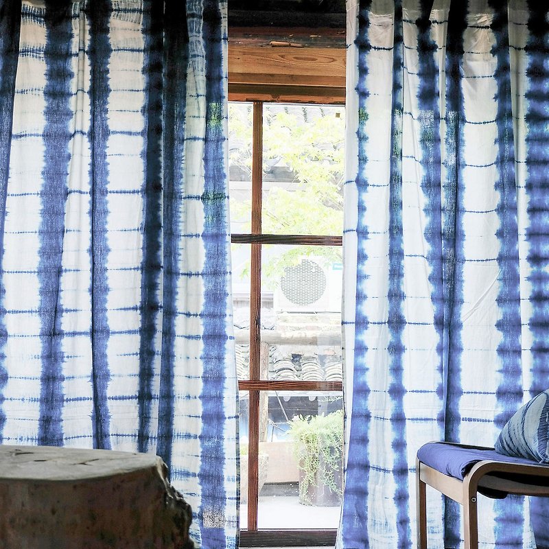 竹影 手工紮染藍染純棉窗簾門簾 原創設計天然草木染訂製成品窗簾
