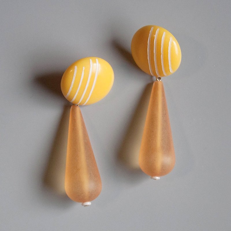 Space Age - Yellow and White Striped Drop Earrings - Earrings & Clip-ons - Acrylic Yellow