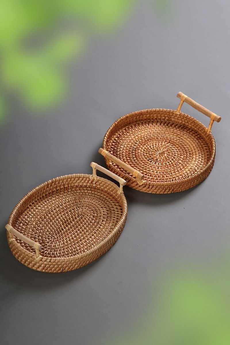 Rattan Series | Portable Refreshment Basket | Dessert Plate Fruit Basket Snack Basket Miscellaneous Basket - Shelves & Baskets - Plants & Flowers 