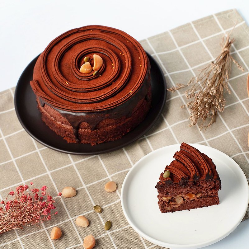 【濃郁香氣】生日、節日、彌月 減糖夏威夷豆生巧克力蛋糕 | 6吋 - 蛋糕/甜點 - 新鮮食材 黑色