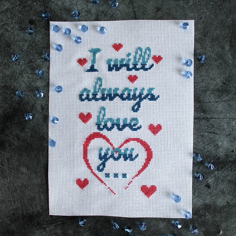I will always love you, cross stitch pattern PDF, gift idea for Valentine's day - Logo 設計/圖案設計 - 其他材質 