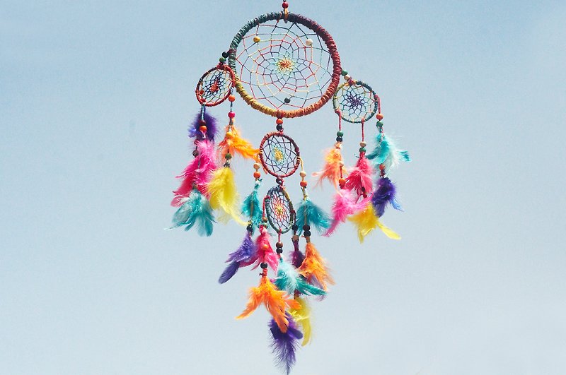 Valentine's Day hand-woven cotton and linen rainbow color dream catcher - colorful section dyed color system (five sets of circles) - Items for Display - Cotton & Hemp Multicolor