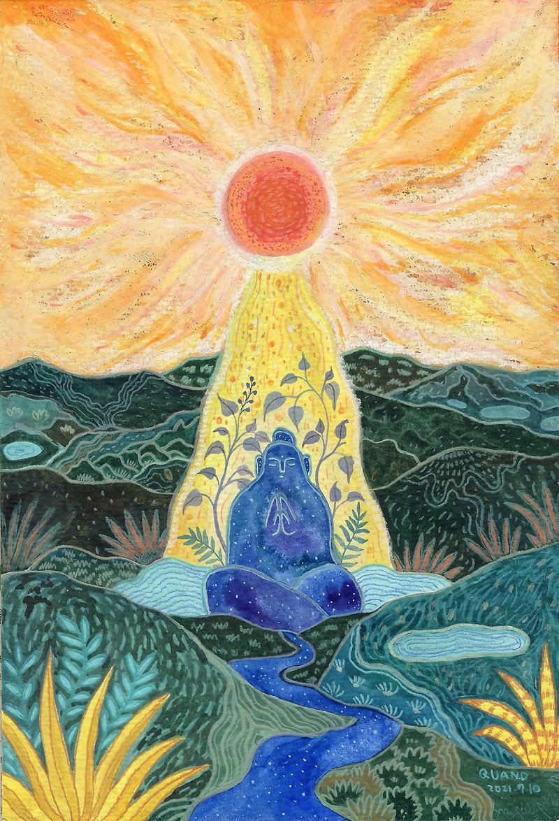 Water Prayer. Medicine Buddha - Posters - Wood Yellow