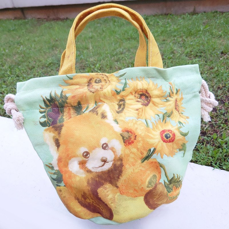 小熊貓博物館 | 向日葵束口便當袋 - 手提包/手提袋 - 棉．麻 橘色