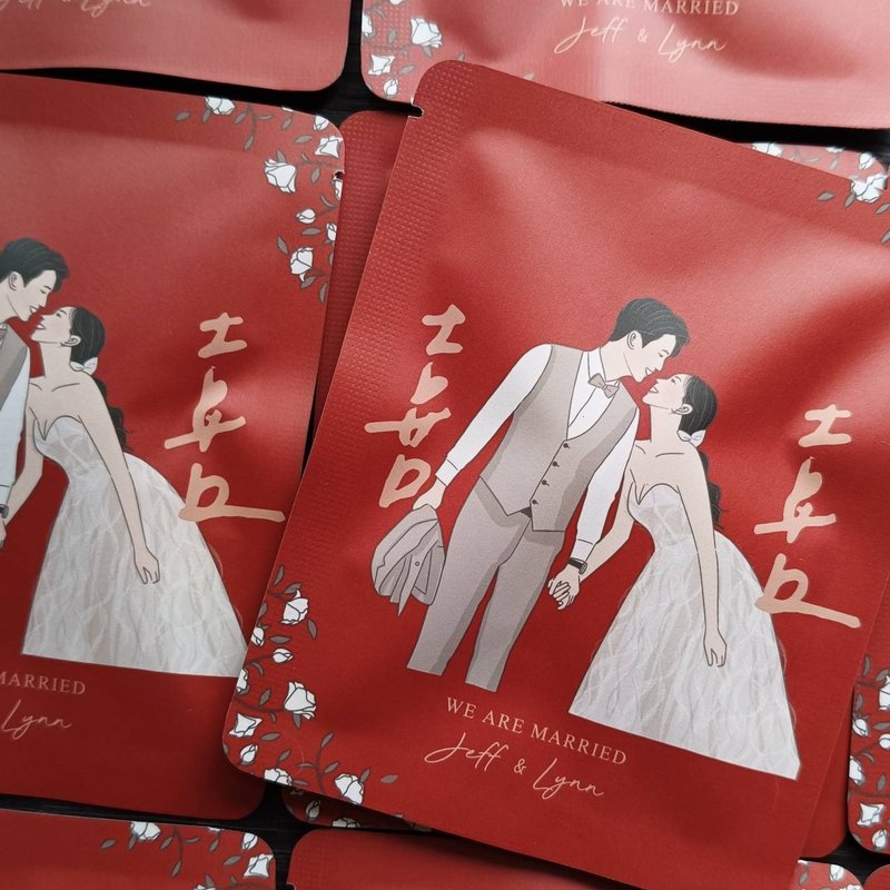 【客製清新風格插畫 客製婚禮小物推薦 桌上禮 客製茶包設計印製 - 電子喜帖/賀卡/邀請函 - 其他材質 
