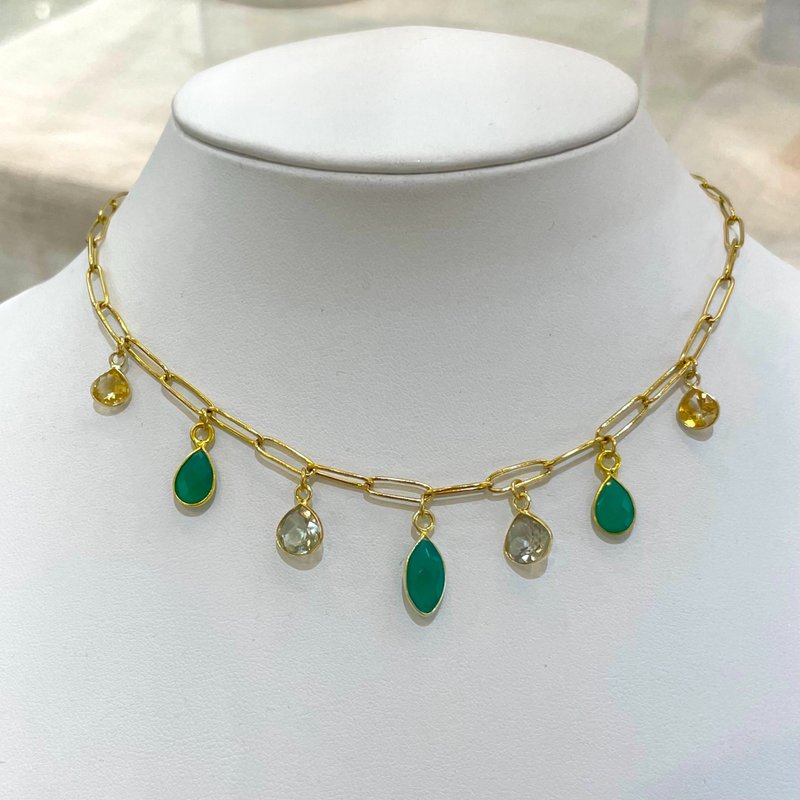 【Renewal】color stone chain necklace GRN - สร้อยคอ - เครื่องประดับพลอย สีเขียว