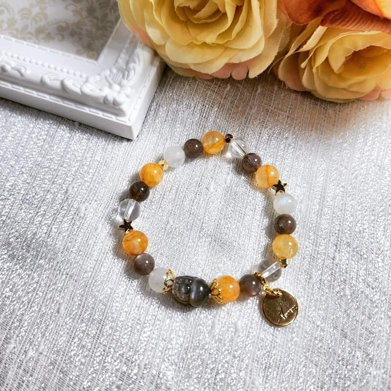 Starfield mythical beast/crystal for attracting wealth and eliminating negative energy/black gold sun/yellow gum flower/moonstone/white crystal - Bracelets - Crystal Yellow