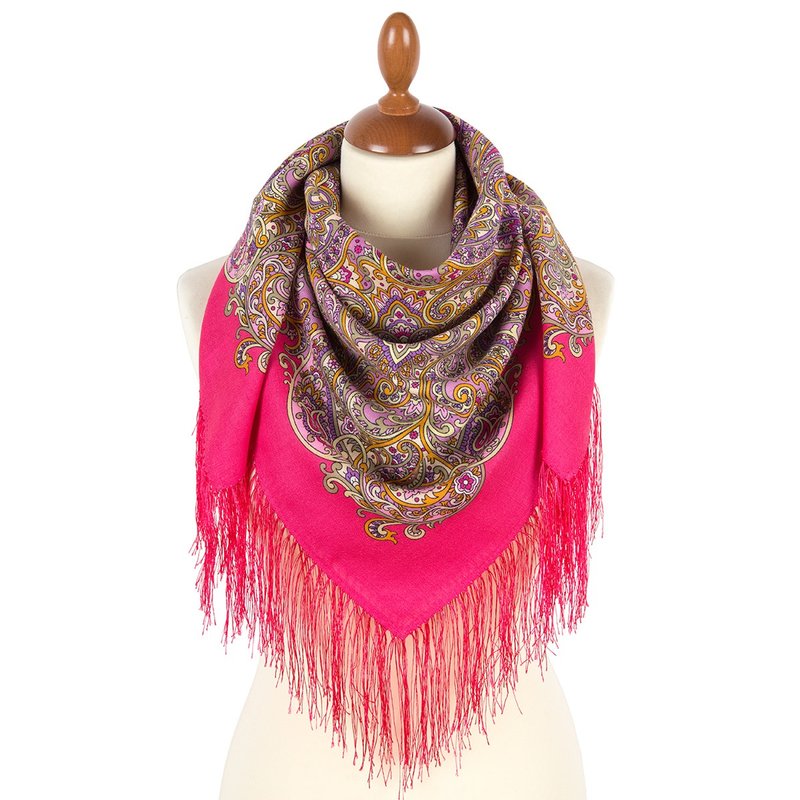 Authentic Pavlovo Posad Russian Shawl Scarf Soft 100% Wool 89x89 cm 2043-5 - 絲巾 - 羊毛 粉紅色