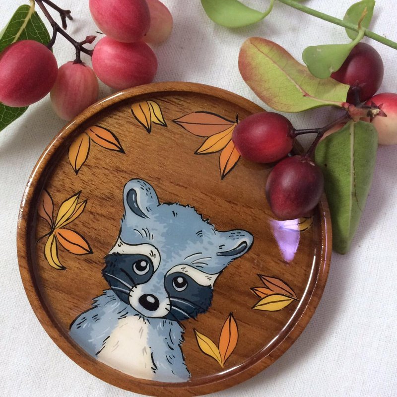 Wooden coaster raccoon - 杯墊 - 木頭 灰色