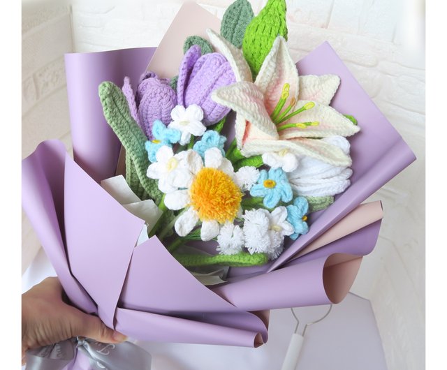 かぎ針編みのユリの花束~~ - ショップ Handmade Crochet 観葉植物 かぎ針編みのユリの花束~~ - ショップ Handmade Crochet 観葉植物