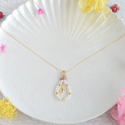 JEWELRY and PEARL FUKUDA 水滴形珍珠和心形項鍊 K金 日本製造