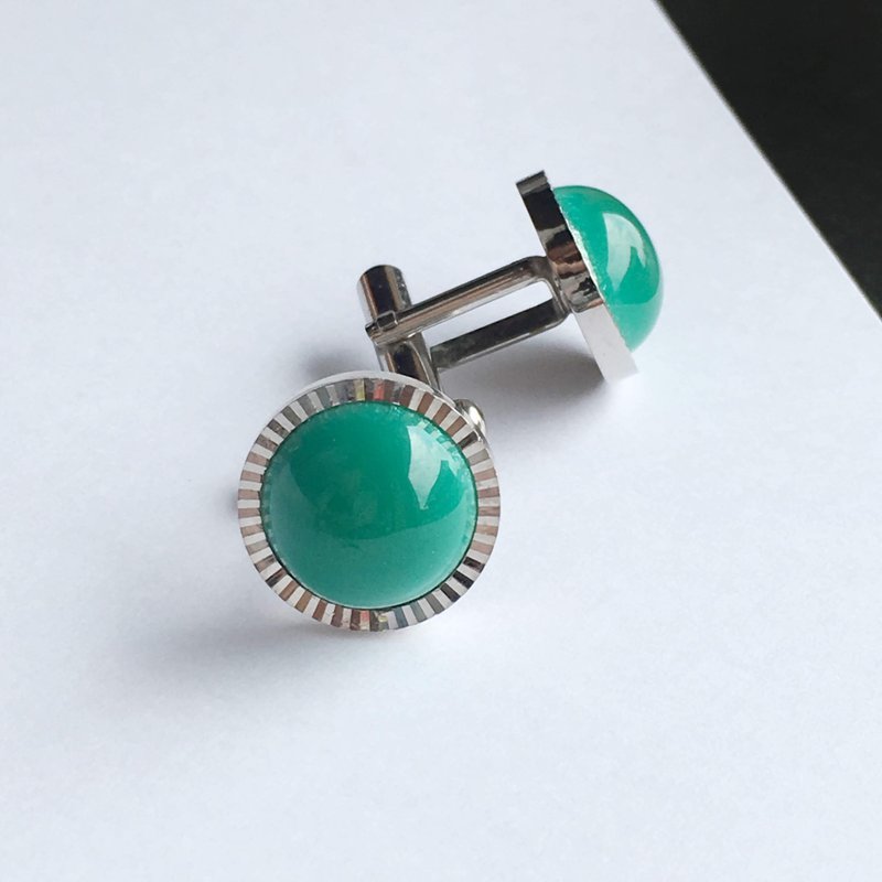 ダイヤカット【ヒスイ Jade】七宝焼のカフスボタン カフリンクス 純銀張七宝 - 袖扣 - 其他材質 綠色