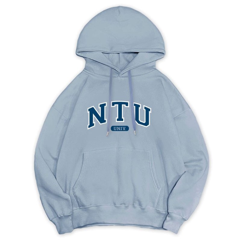 【臺灣大學/臺大】NTU午厚時光落肩帽T_蘇打汽水 - 其他 - 棉．麻 藍色