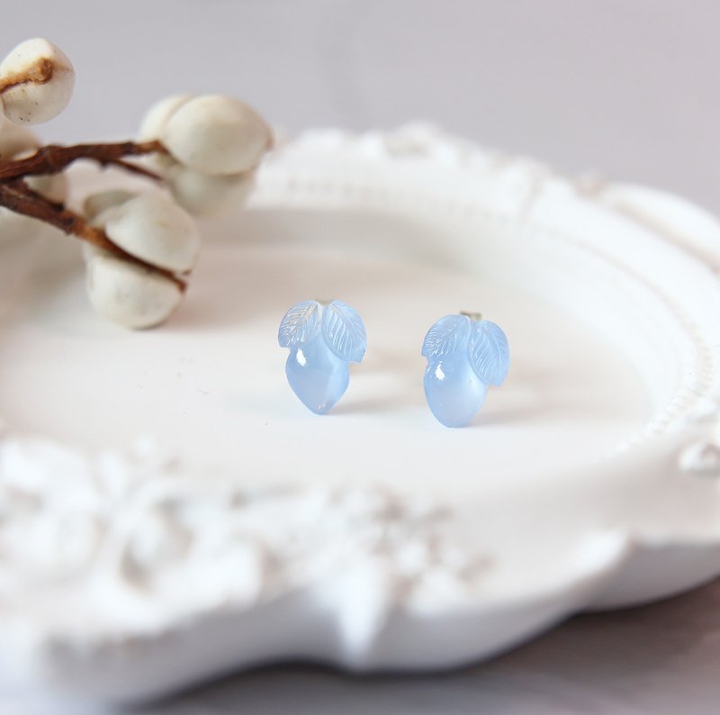 [Additional color] White/Blue/Rhinestone Small Ear Pins Rare Nostalgic Pure Silver Ear Pins - Earrings & Clip-ons - Acrylic White