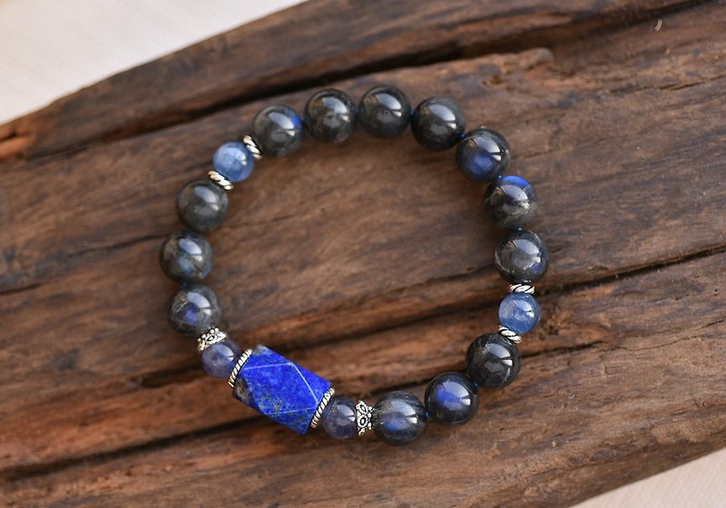 Black body labradorite + lapis lazuli + iolite + Stone sterling silver crystal bracelet