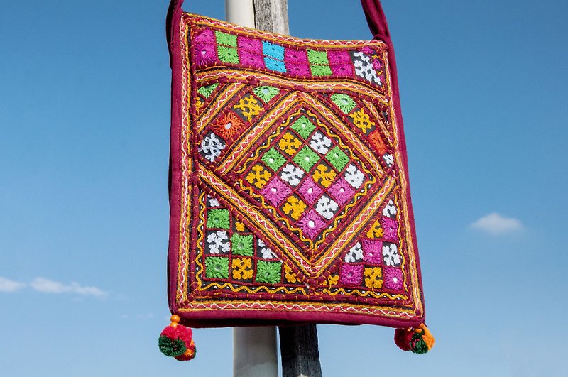 Cotton & Hemp Messenger Bags & Sling Bags Multicolor - Hand-embroidered cross-body bag, ethnic wind bag, side backpack, shoulder bag, handmade bag, embroidery bag-colorful flowers