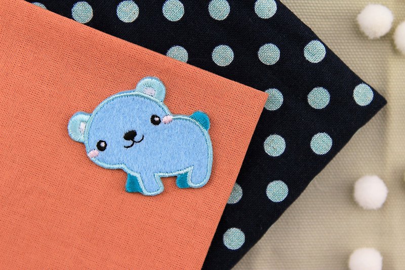 熊熊裝可愛自黏繡布貼-森林可愛動物系列 - 女 T 恤 - 繡線 藍色