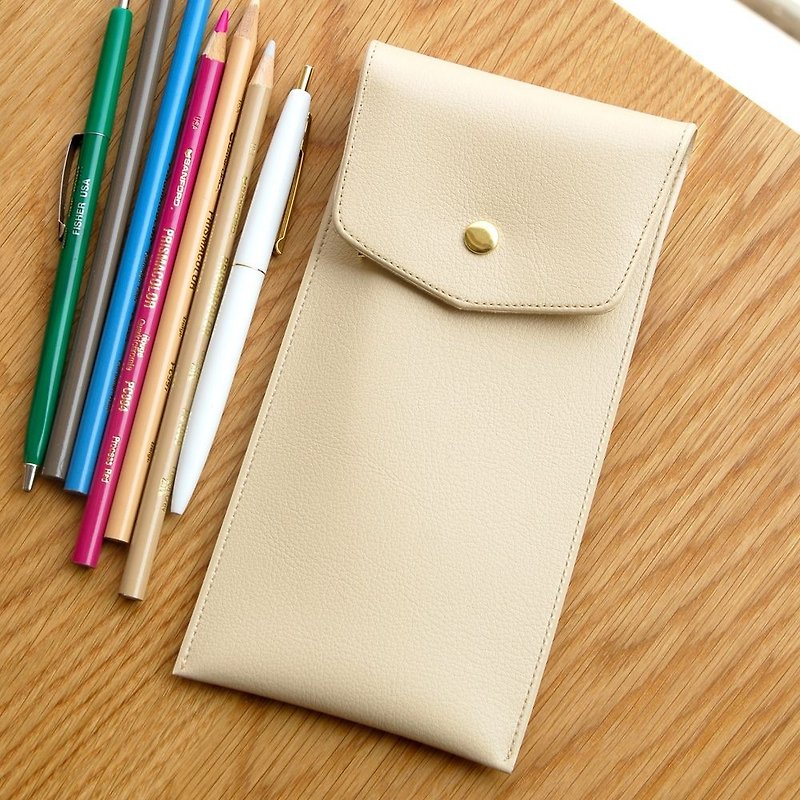 PLEPIC - Treasure Imitation Leather Buckle Pencil Case - Cream Beige, PPC93525 - Pencil Cases - Genuine Leather Khaki