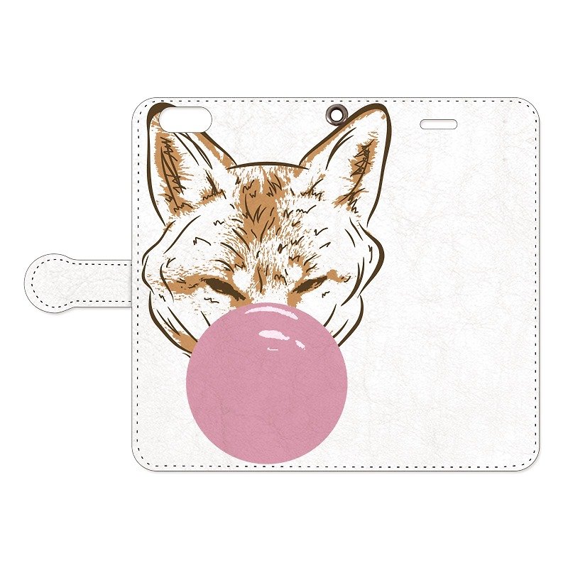 [Notebook type iPhone case] bubble gum / Fox - Phone Cases - Paper White