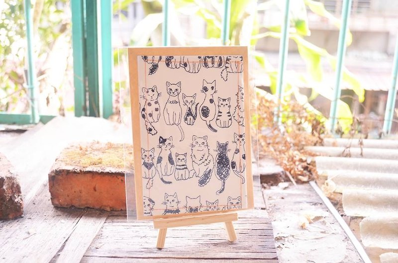 Japanese-style small landscape-cat cat fabric postcard - Cards & Postcards - Cotton & Hemp 
