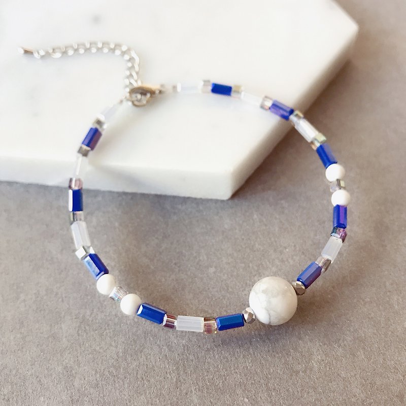 氣質天然白松石・藍白色混色・手鍊手環・聖誕禮物 - 手鍊/手環 - 其他材質 藍色