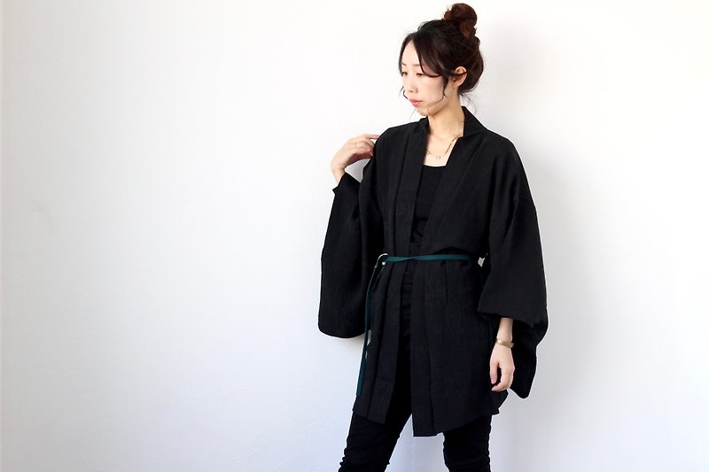 haori black, Japanese kimono, black cardigan /4139 - Women's Casual & Functional Jackets - Silk Black