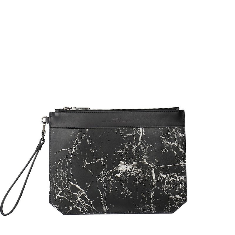 [Elise] Cowhide Fashion Personality Clutch-Marble Pattern - Handbags & Totes - Genuine Leather Black