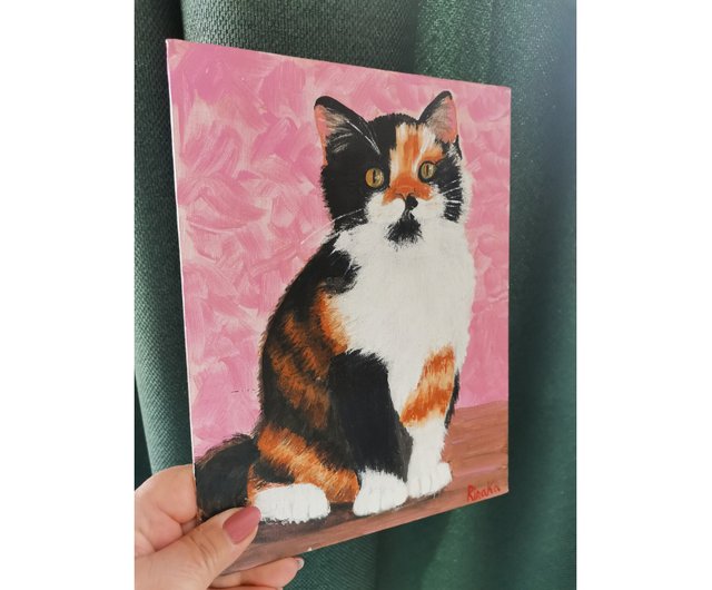 猫の肖像画 オリジナル動物絵画 ユニークな手作りウォールアート