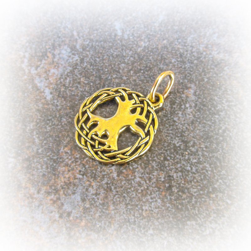 Handmade Yggdrasil tree pendant,Bronze Yggdrasil tree necklace charm,world tree - 吊飾/掛飾 - 銅/黃銅 金色