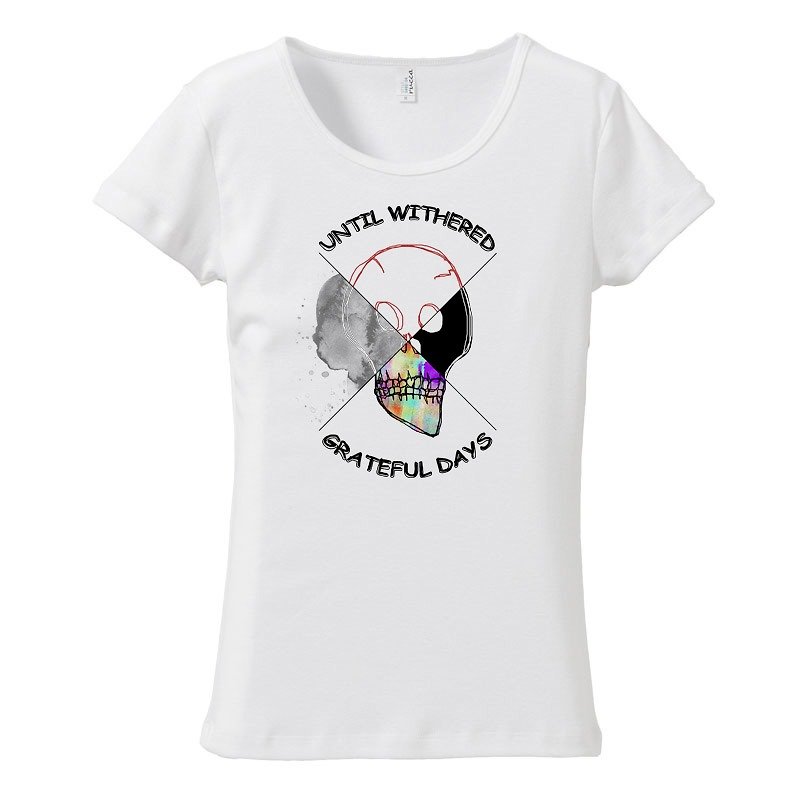 [Women's T-shirt] 4 Piece Skull - เสื้อยืดผู้หญิง - ผ้าฝ้าย/ผ้าลินิน ขาว