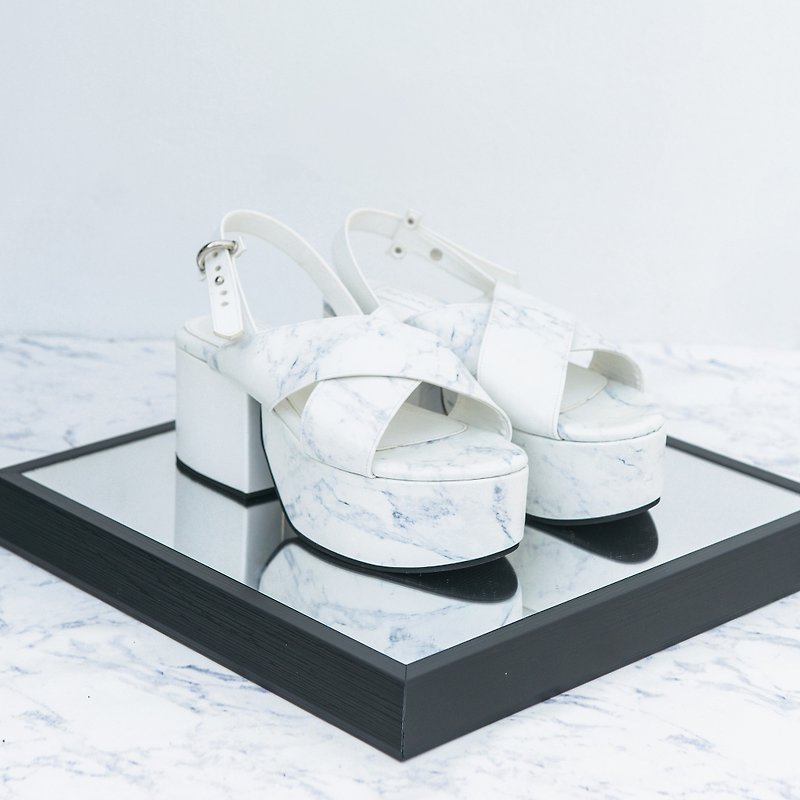 真皮 女休閒鞋/帆布鞋 白色 - Marble platform - White marble