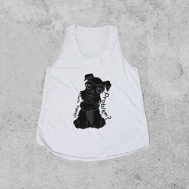 Water A A Vest - Black Schnauzer hand printed - เสื้อกั๊กผู้หญิง - ผ้าฝ้าย/ผ้าลินิน ขาว