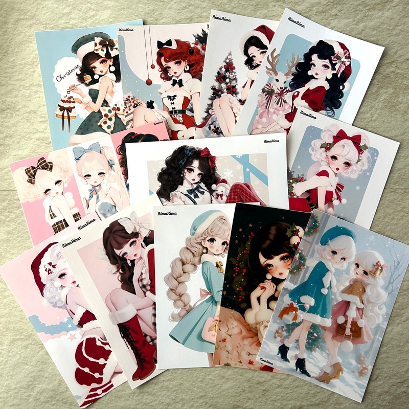 RimaRimaオリジナルシール クリスマス レトロガール シールセット Christmas Retro girl 〜りまりま - 貼紙 - 紙 