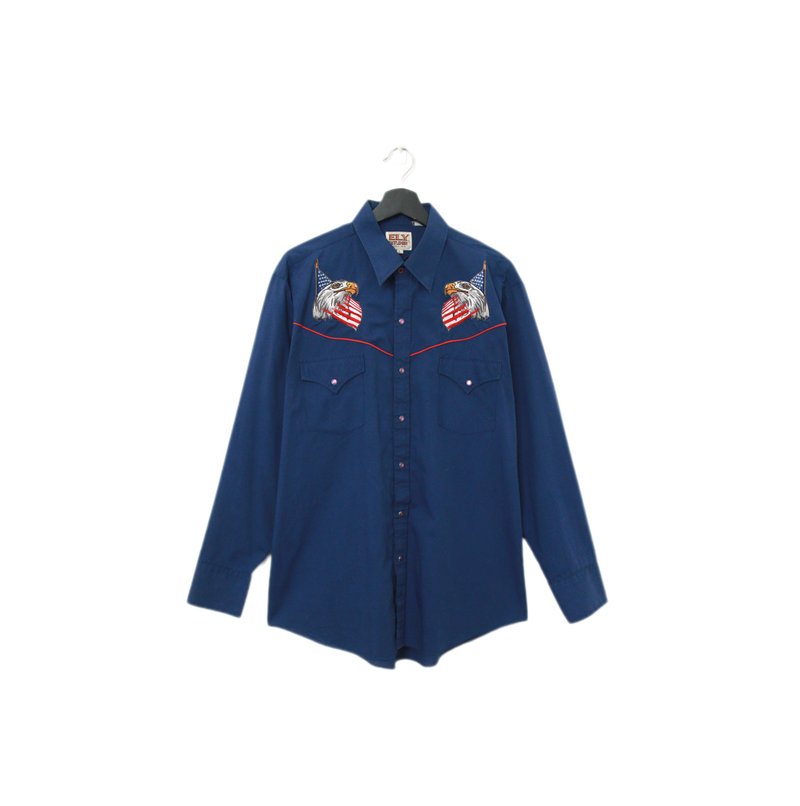 Back to Green-長袖襯衫 寶藍 美國老鷹 T-04//vintage shirt - 男襯衫/休閒襯衫 - 棉．麻 