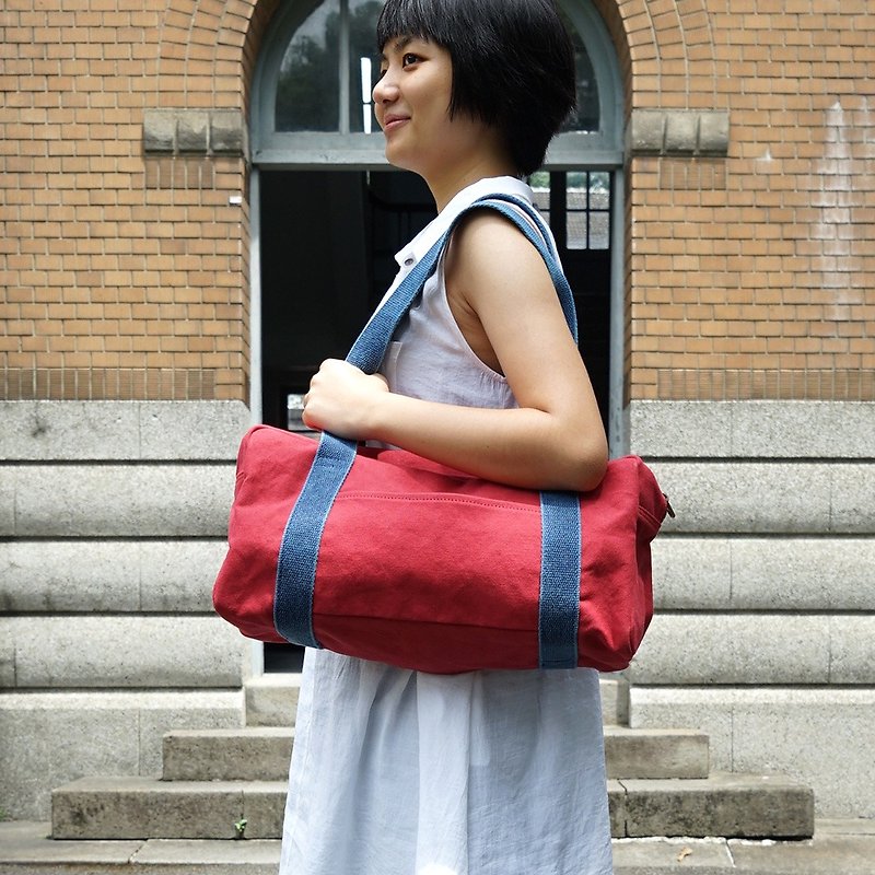 MOGU / Canvas Shoulder Bag / Watermelon Red / Boston - Backpacks - Cotton & Hemp Red