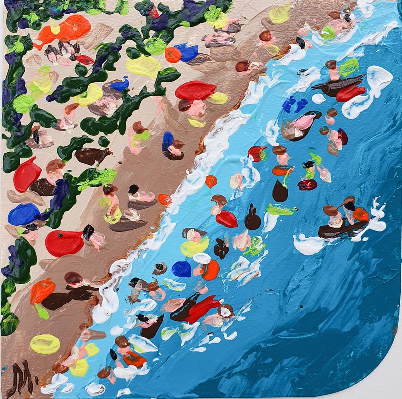 Beach Deck Chair Painting Holidays Recliner Original Wall Art Seascape Umbrella - 海報/掛畫/掛布 - 其他材質 藍色